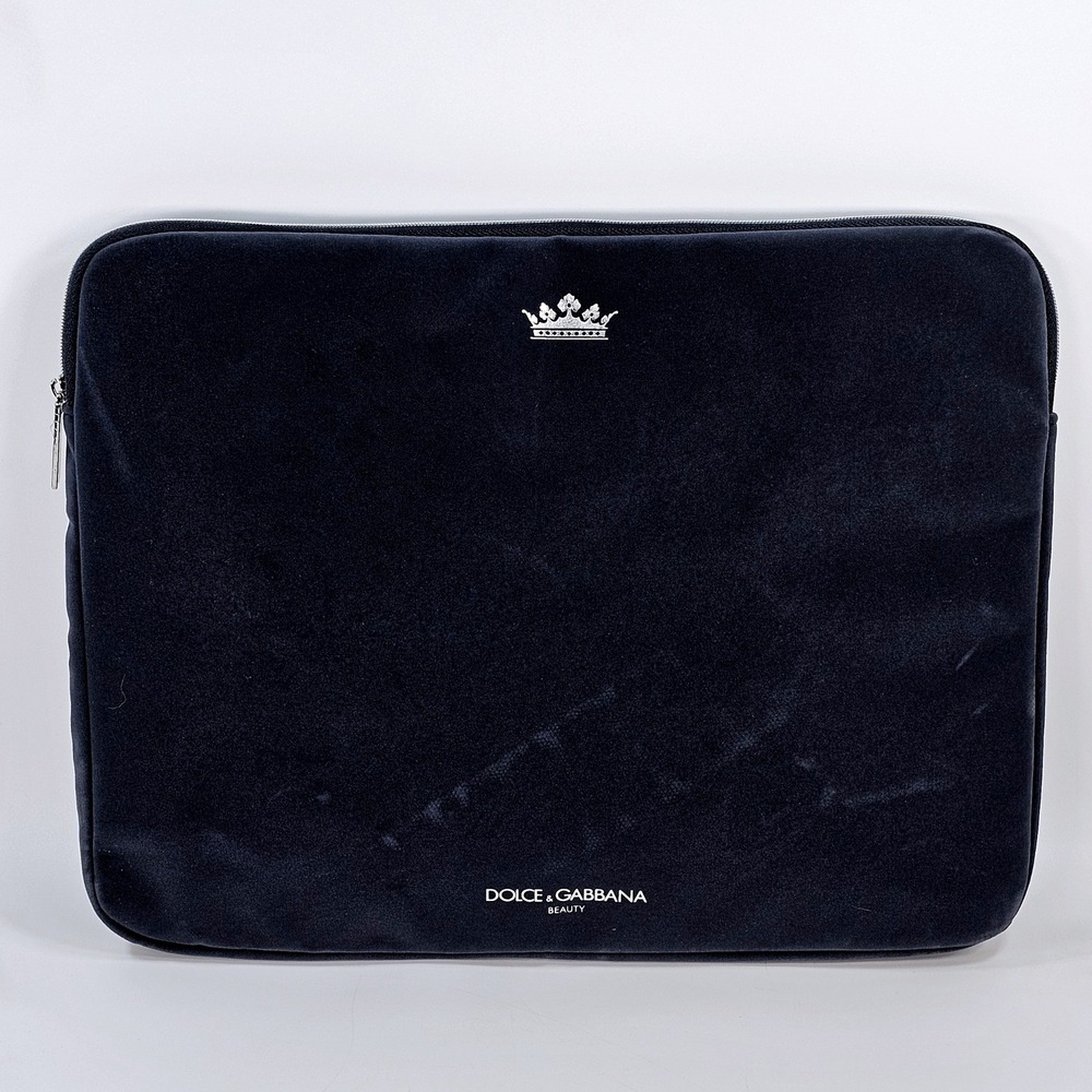 Dolce & Gabbana Beauty Navy Blue Velvet 14 in. Laptop Sleeve Crown Logo Bag